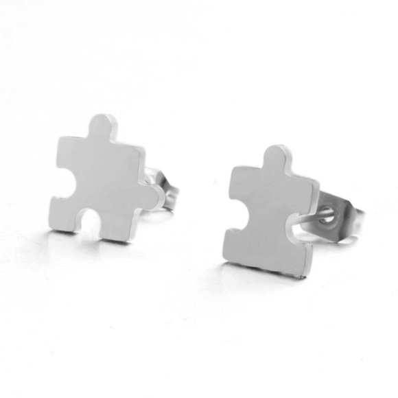 BRAND NEW!! GOLDTONE STAINLESS PUZZLE STUD EARRINGS - AUTISM AWARENESS! 💜🙏💜 - Picture 2 of 2